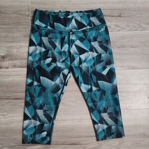 BCG Capri Leggings Womens Small Blue Geometric Stretch Elastic Waist
